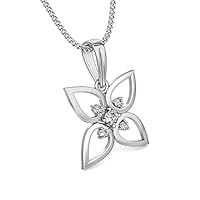 Certified 14K Gold Flower Style Pendant in Round Natural Diamond (0.09 ct) with White/Yellow/Rose Gold Chain Wedding Necklace for Women