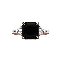 1.50 CT Asscher Cut Black Onyx Engagement Ring 14k Gold Vintage Wedding Ring Women Black Gemstone Engagement Rings For Her