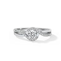 Twisted Lab Created Moissanite Engagement Ring Solid 14K White Gold/925 Sterling Silver Round Cut 1.50 Carat