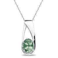 The Diamond Deal Lab Created Oval Gemstone Birthstone Necklace Pendant Charm 10k REAL White OR Yellow Gold 18 inch 10k Gold Chain (Choose your Birthstone)