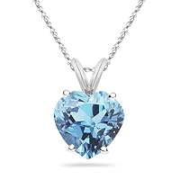 3.00 Cts of 10 mm AAA Heart Aquamarine Solitaire Pendant in 18K White Gold
