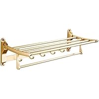 Towel Rack Space Aluminum Towel Rail,Folding Wall Hanging Bathroom Kitchen Double Rack with Five Hooks,Top of The Line Rack Brown(Color:Gold)
