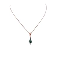 Gift For Women Natural Moss Agate Kite Shape Necklace Silver Sterling Silver Necklace Birthday Gift (Chain Size 17 Inches, White Gold Plated)