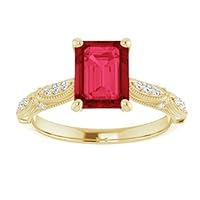 1.5 CT Victorian Emerald Shape Ruby Engagement Ring 14k Gold, Antique Ruby Diamond Ring, Vintage Genuine Red Ruby Rings, July Birthstone Ring For Her