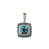 2.50ct Cushion cut Lab-Created Blue Topaz Women's Pendant 14K Yellow Gold Plated Silver