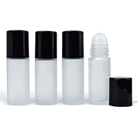 Frosted Glass Roll-On Empty Refillable Bottles with Shiny Black Caps 1.0 Oz/30ml for Essential Oils (4-Pack) by Grand Parfums For Perfume, Aromatherapy, Deodorant
