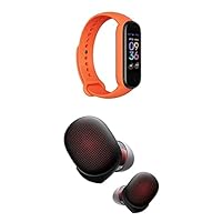 Amazfit Band 5 Fitness Tracker (Orange) + PowerBuds True Wireless Earbuds (Black) Bundle, with Heart Rate Monitor, Wi-Fi Bluetooth, Earbuds with Noise Cancellation, Smart Watch has Alexia Built-in