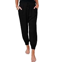 Dokotoo Womens 2024 Soft Casual Drawstring Tie Elastic Waist Loose Jogger Pants with Pockets
