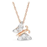0.20 CT Round Cut Created Diamond Accent Butterfly Pendant Necklace 14k Rose Gold Over