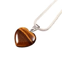 925 Sterling Silver Natural Heart Shape Tiger Eye Gemstone Pendant With Chain
