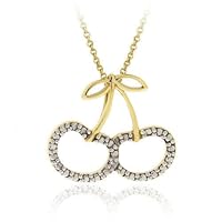18K Yellow Gold Finish 925 Silver Diamond Accent Cherries Pendant Necklaces