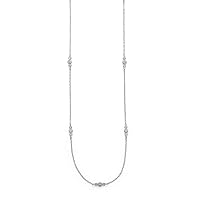 925 Sterling Silver 30 Rhodium Plated 13 Station CZ Necklace 30 Inch CZs Measure 1.4 2mm 13 CZ Stations Jewelry Gifts for Women