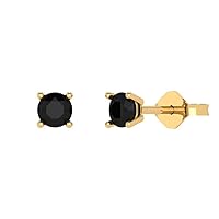 0.3 ct Brilliant Round Cut Solitaire VVS1 Natural Black Onyx Pair of Stud Earrings 18K Yellow Gold Butterfly Push Back
