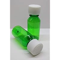 1 Ounce Graduated Oval Green Plastic Medicine Strong Hard Side Bottles and Caps Pack of 10 Pharmaceutical Grade