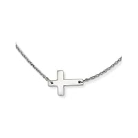 Stainless Steel Small Polished Sideways Cross Necklace