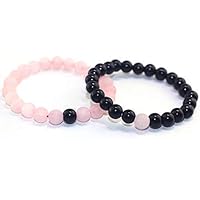 Frienemy Home Presents Natural Rose Quartz and Black Tourmaline Stone 8 mm Bead Bracelet Combo for Men and Women #Frienemy-197, Stone