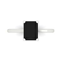 1.95ct Emerald Cut Solitaire Genuine Natural Black Onyx 4-Prong Classic Statement Designer Ring 14k White Gold for Women