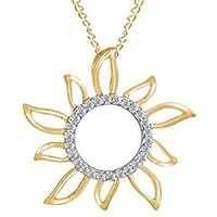 Round Cut Diamond Accent Sun Pendant Necklace 10K Solid Yellow Gold