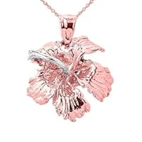 Solid Rose Gold Caribbean Hibiscus (Malvaceae) Flower Charm Pendant - Gold Purity:: 10K, Pendant/Necklace Option: Pendant With 22