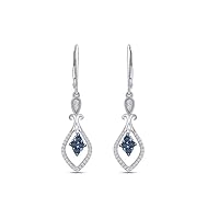 Indi Gold & Diamond Jewelry 1.20Ct Round Cut Created White Diamond & Blue Topaz Drop & Dangle Fancy Lever Back For Women's Earring 14k White Gold Finish 925 Sterling Silver
