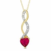 Lab Created 6.00MM Red Ruby Gemstone July Birthstone Heart and Diamond Accent Pendant Necklace Charm in 10k SOLID Yellow Gold