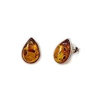 Small amber drop earrings, Sterling silver amber stud earrings, Real Amber jewelry, Natural amber earrings, Anniversary Gifts for Women