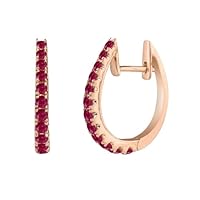 Silver Jewelery1990 2Ct Round Cut Lab Created Red Ruby Huggie Hoop Earrings 14K Rose Gold Finish