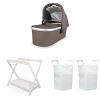 UPPAbaby Bassinet and Stand Accessory Bundle/Overnight Sleep Solution/Quick + Secure Attachment/Stand Converts to a Hamper/Bassinet – Theo (Dark Taupe) + White Stand + Hamper Insert