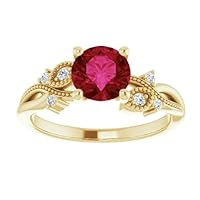 Branch 1 CT Ruby Engagement Ring 14k Gold, Twig Leaf Genuine Ruby Ring, Branch Red Ruby Diamond Ring, Ruby Woodland Ring, July Birthstone
