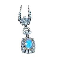 Gems N jewels-Prettiest Rainbow Moonstone Halo Pendant-Cubic Zirconia Small pendant-Sterling Silver Exclusive jewelry