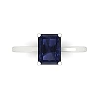 2.1 ct Emerald Cut Solitaire Simulated Blue Sapphire Classic Anniversary Promise Bridal ring Solid 18K White Gold for Women