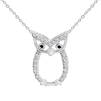 14K White Gold Over 1CT Round Cut Simulated Diamond Owl Shape Pendant Necklace 925 Sterling Silver
