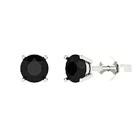 0.9ct Round Cut Solitaire Natural Black Onyx Unisex Pair of Stud Earrings 14k White Gold Push Back conflict free Jewelry