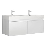 Fresca Mezzo 48 Inch White Wall Hung Modern Double Bathroom Vanity - Includes Double Integrated Sinks with 4 Soft-Closing Hidden Drawers - Faucets Not Included - FCB8012WH-I