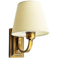 Wall Sconce Vintage Style Wall Light Fixture, Classic Wall Lamp for Indoor, Bedroom, Antique Brass with Beige Fabric Shade