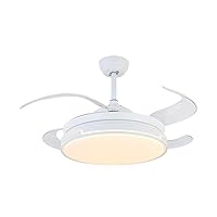 Retractable Ceiling Fan,Reversible Ceiling Fans with Lights and Remote,3 Light Color Change, 4 Timing Options, for Bedroom Living Room Dinning Room,White,48inch