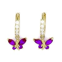 14k Yellow Gold Red CZ Cubic Zirconia Simulated Diamond Butterfly Angel Wings Drop Hinged Earrings Measures 19x10mm Jewelry for Women