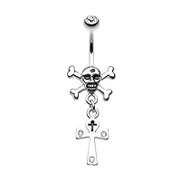 WildKlass Jewelry Cross Bones and Ankh 316L Surgical Steel Belly Button Ring