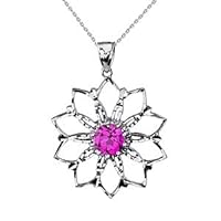Sterling Silver Pink Stone Lotus Flower Pendant - Pendant/Necklace Option: Pendant With 18
