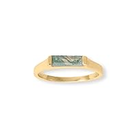 14k Gold Plated 925 Sterling Silver Moss Agate Bar Ring 10mm X 3mm Baguette Cut Stone Each Jewelry for Women - Ring Size Options: 6 7 8 9