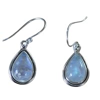 Sterling Silver 925 Natural Pear Rainbow Moonstone Dangle Earring Jewelry