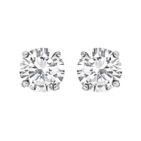 14K White Gold Finish Sterling Silver 4 Prong 6.5 mm Cubic Zirconia Stud Earrings for Womens (AB-6.5)