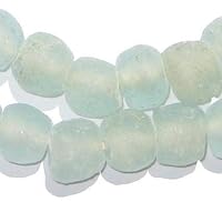 TheBeadChest African Recycled Glass Beads, Strand, for Jewelry Making, Home Decor, Handmade in Ghana (14mm, Clear Aqua)
