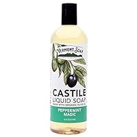 Vermont Castile Soap Peppermint, Gentle Liquid Soap for Sensitive Skin & Natural Body Wash, Organic Hair Shampoo for Oily Hair, Aloe Castile Soap for Men & Women - 16 Oz