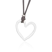 Vintage Antique Color Heart Pendant Necklace Handmade Pink Gray Leather Long Chains Sweater Necklace for Women Gifts (Gray)