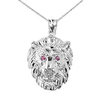 SOLID WHITE GOLD DIAMOND CUT LION HEAD PENDANT NECKLACE - Gold Purity:: 14K, Pendant/Necklace Option: Pendant With 20
