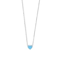 925 Sterling Silver 16 Inch + 2 Inch Rhodium Plated Simulated Opal Love Heart Necklace 16+2 Inch 9mm X 10mm B Jewelry for Women