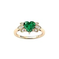1.5 CT Art Deco Emerald Engagement Ring Heart Shaped Emerald Antique Wedding Ring 14k Gold Emerald Bridal Promise Ring Heart Shaped Engagement Ring