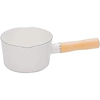 Enamel Small Milk Pot Non-Stick Milk Pan with Wooden Handle Mini Saucepan with Spout