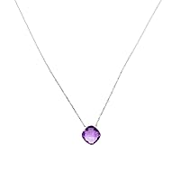 Amethyst Cushion Pendant Gemstone 14k Solid White Gold Necklace 16 Inches, Lobster Lock